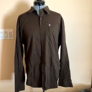 SOLD Volcom brown button shirt tailored Large